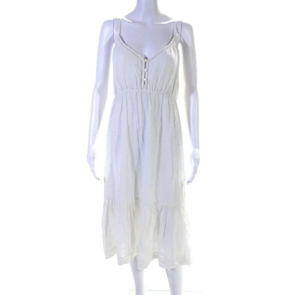 Rails Womens White Linen V-Neck Sleeveless A-Line Tiered Dress Size S